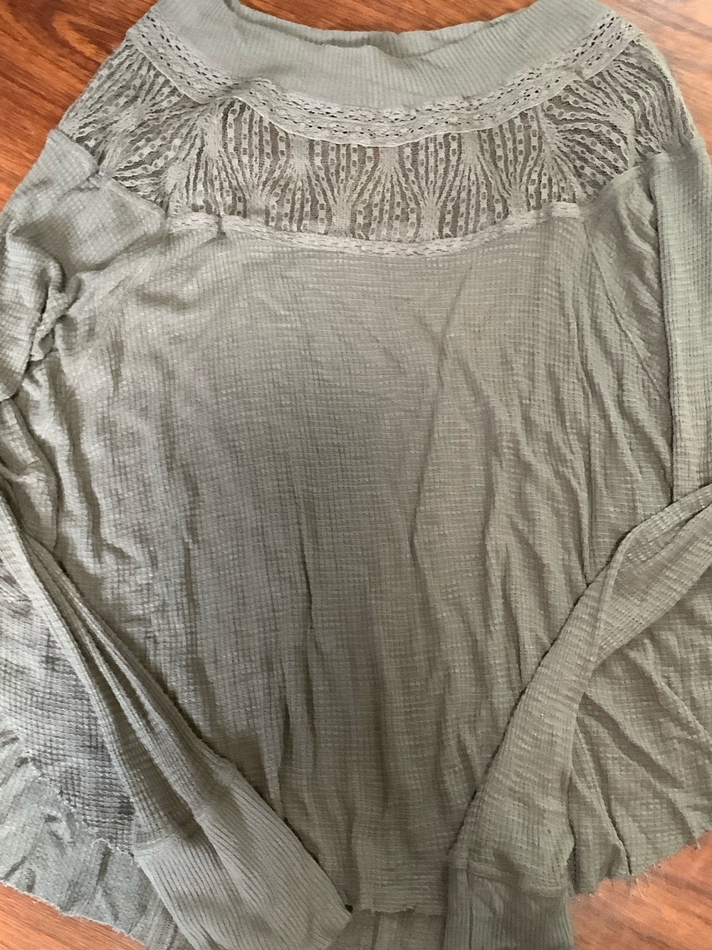 Free People Lace Yoke Thermal Top - Sage